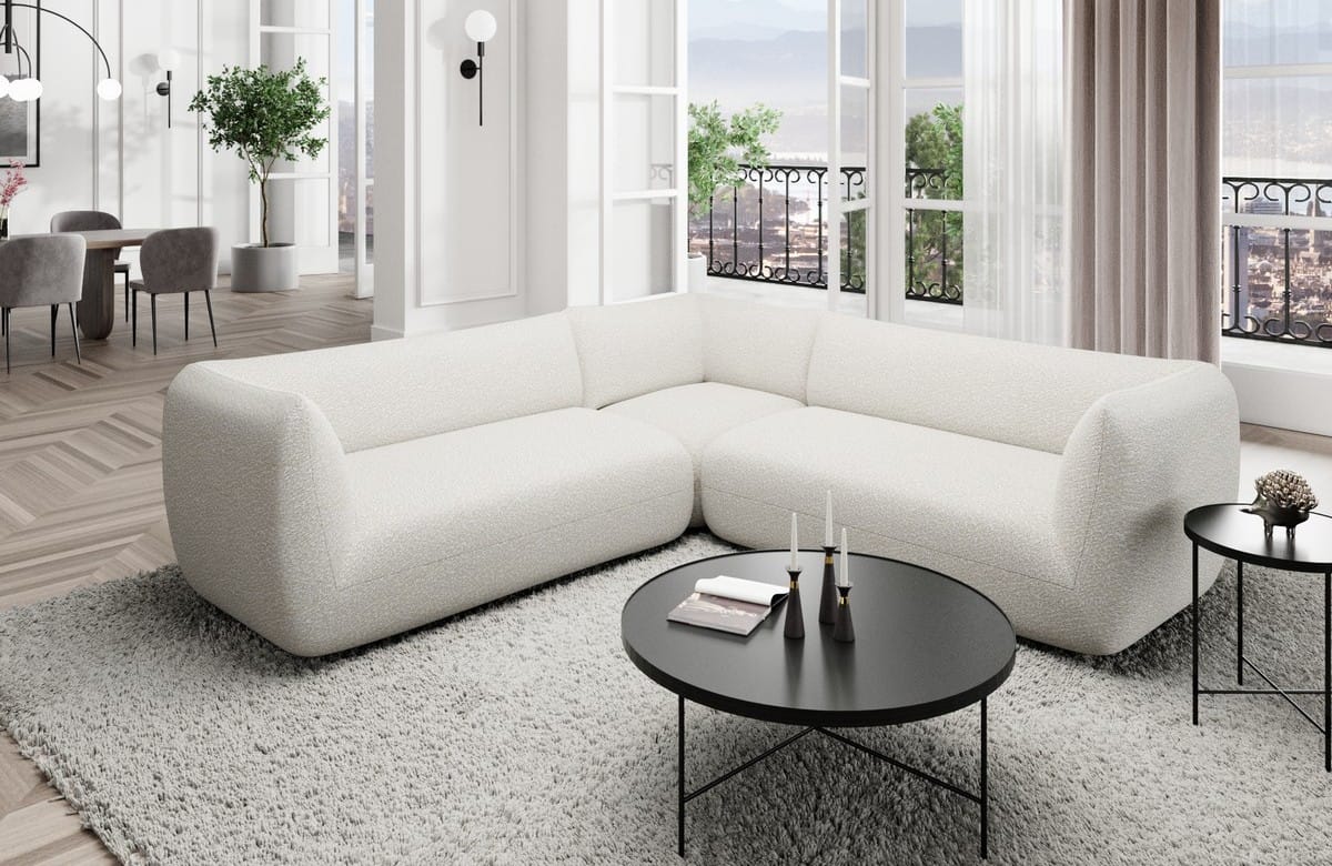Couch Madrid L-Form in Stoff Weiß