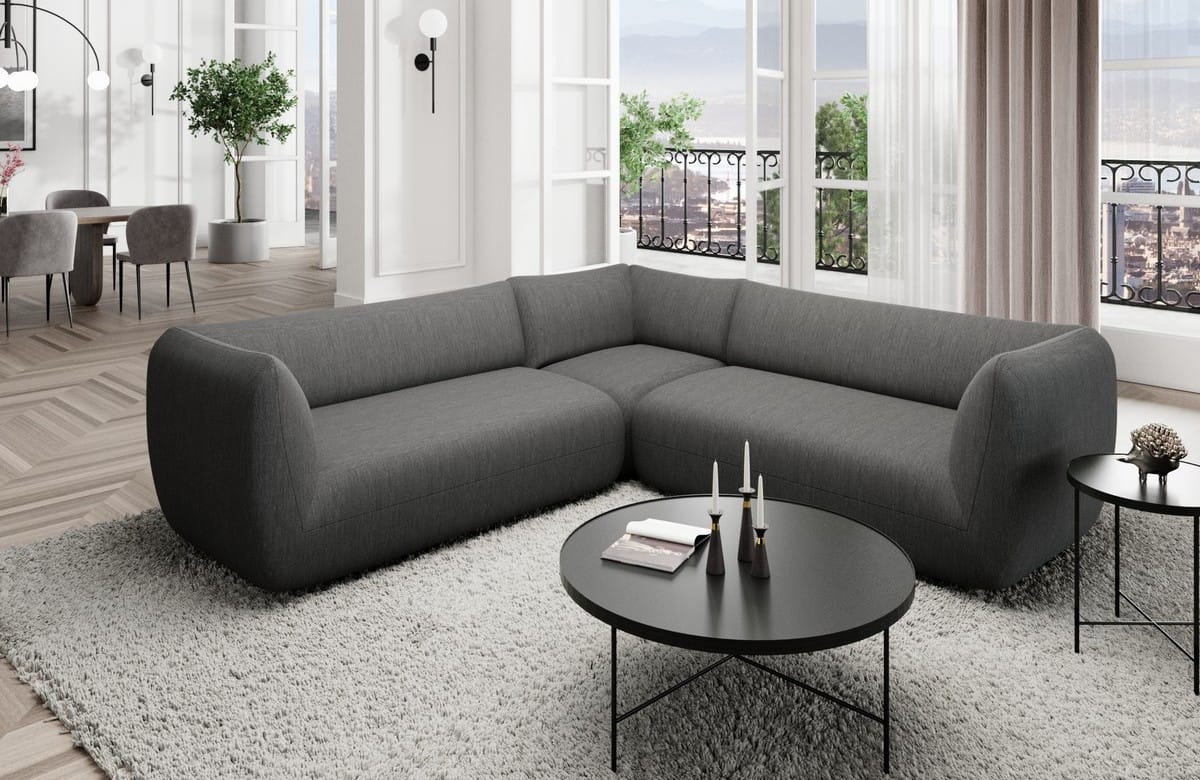 Couch Madrid L-Form in Stoff Anthrazit