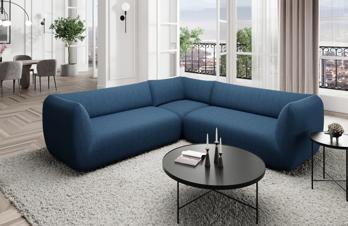 Couch Madrid L-Form in Stoff Blau