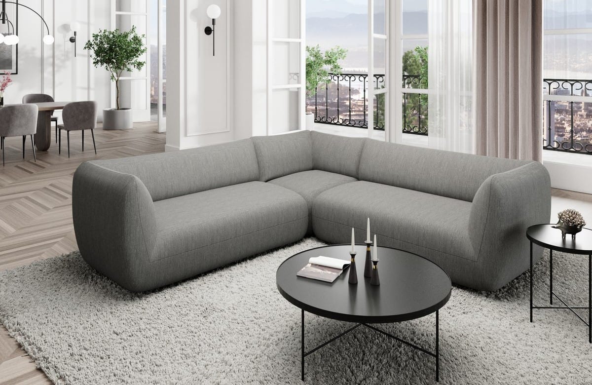 Couch Madrid L-Form in Stoff Dunkelgrau