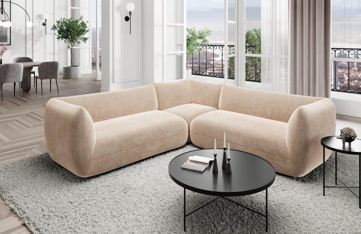 Couch Madrid L-Form in Stoff Beige
