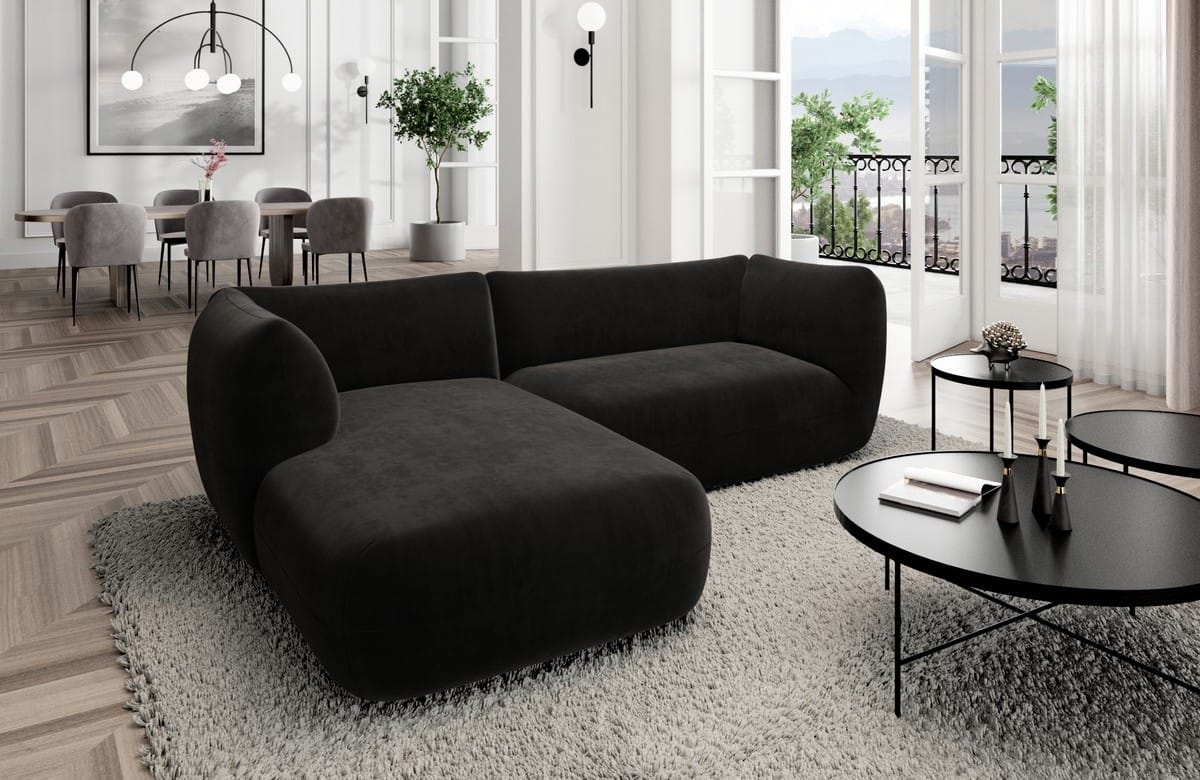 Stoff Ecksofa Madrid L-Form Schwarz