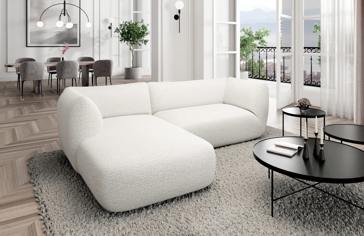 Stoff Ecksofa Madrid L-Form Weiß