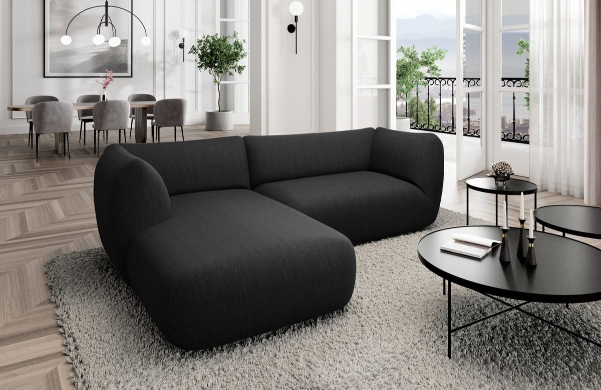 Ecksofa Madrid L Form Stoff Schwarz