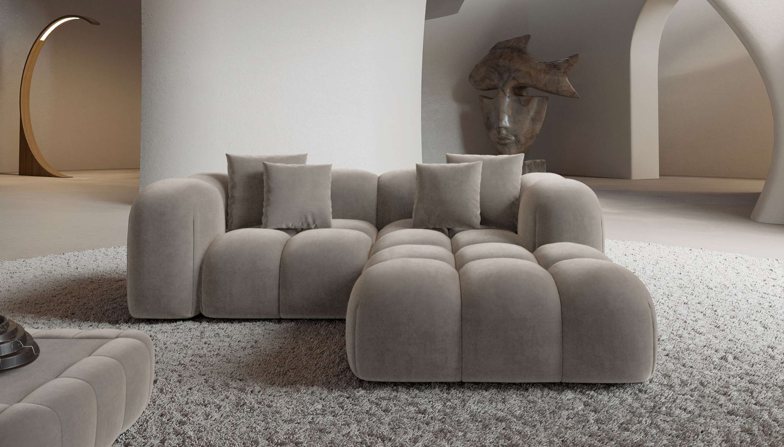 Mini Stoff Ecksofa Formentera L-Form Sand