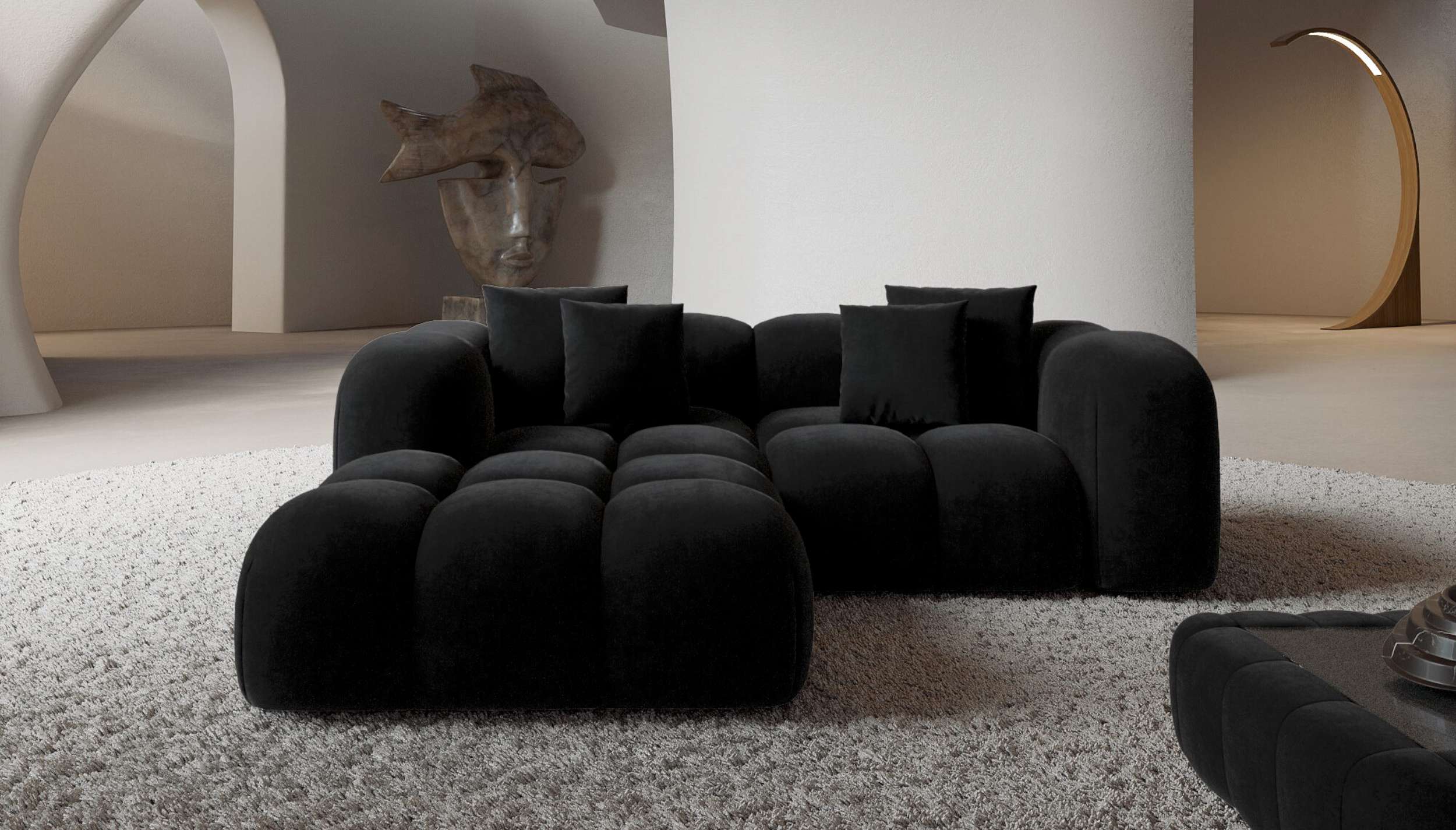 Mini Stoff Ecksofa Formentera L-Form Schwarz