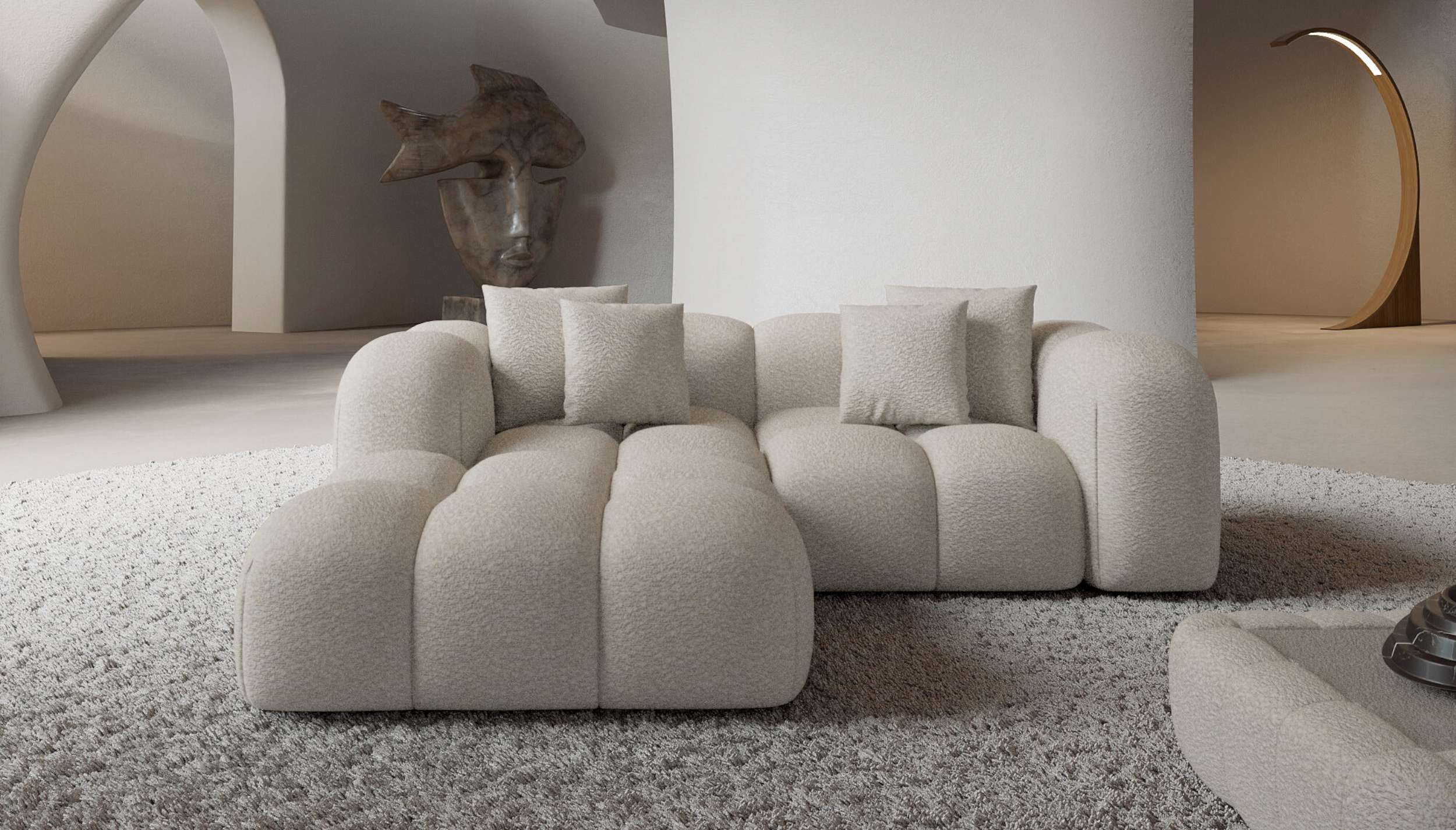Mini Stoff Ecksofa Formentera L-Form Pearl