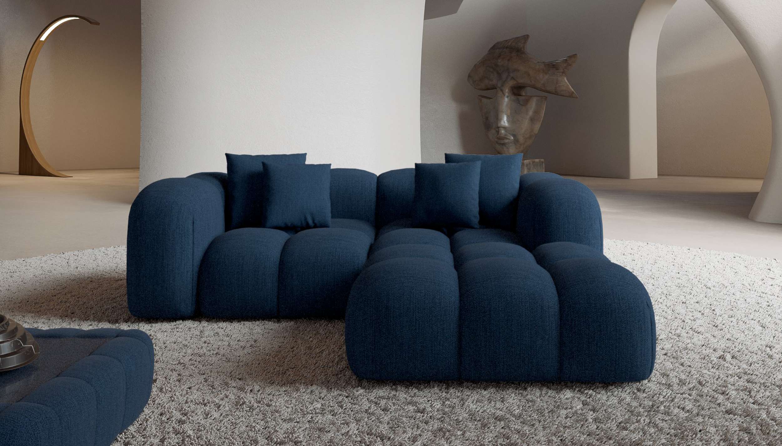 Mini Stoff Ecksofa Formentera L-Form Blau
