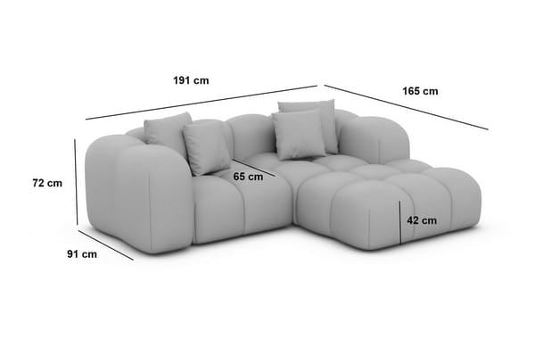 Mini Stoff Ecksofa Formentera L-Form Hellgrau