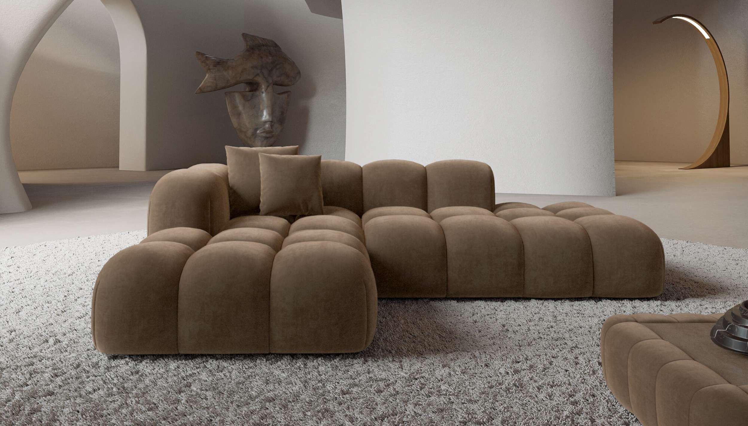 Stoff Ecksofa Formentera Lounge L-Form Braun