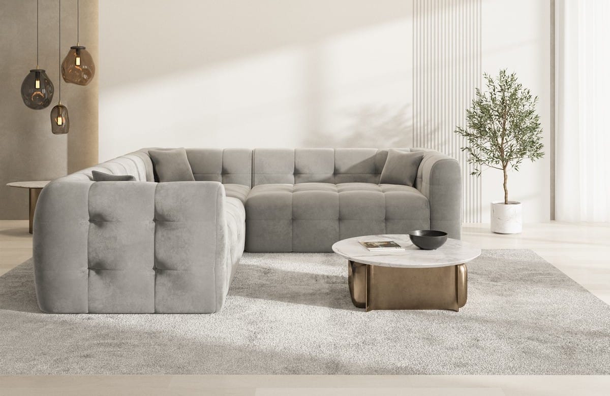 Stoff Ecksofa Sevilla L-Form Hellgrau
