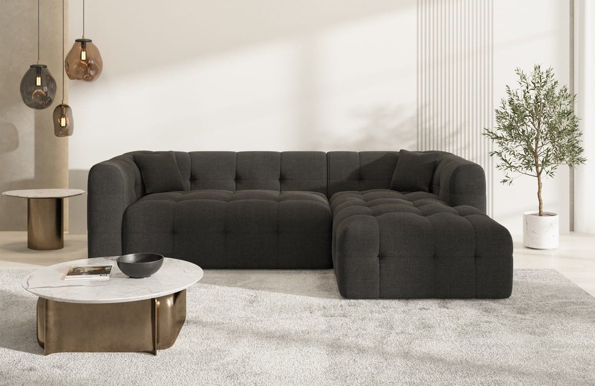Couch Sevilla L-Form in Stoff schwarz