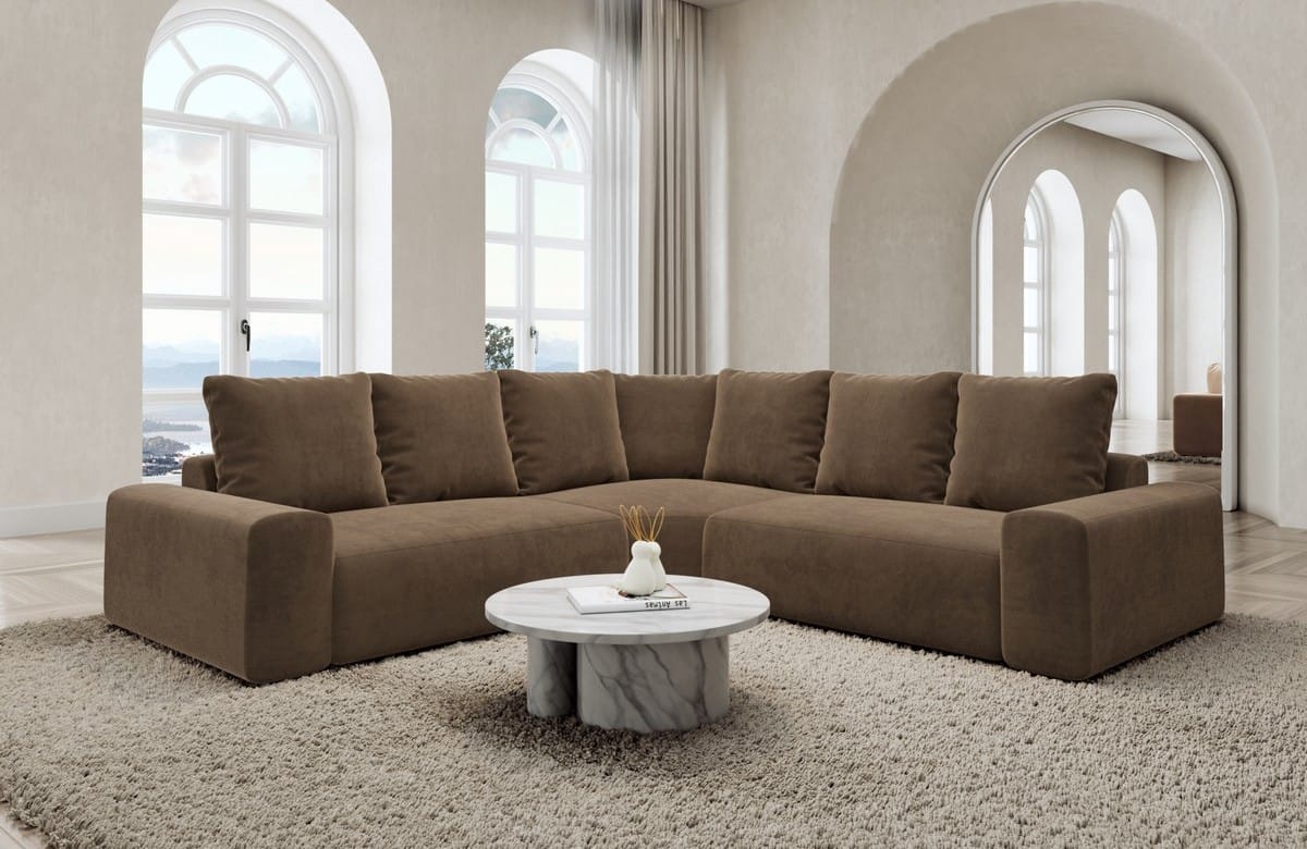 Couch Gomera L-Form in Stoff Braun