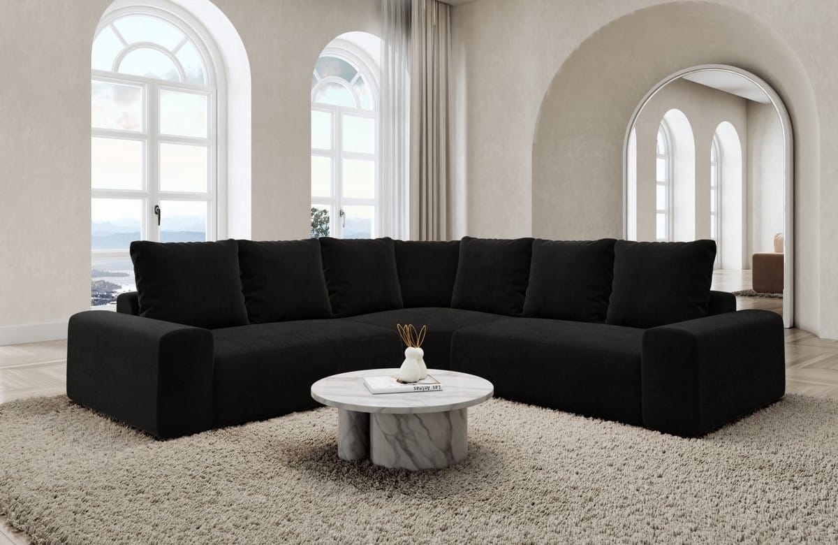 Couch Gomera L-Form in Stoff Schwarz