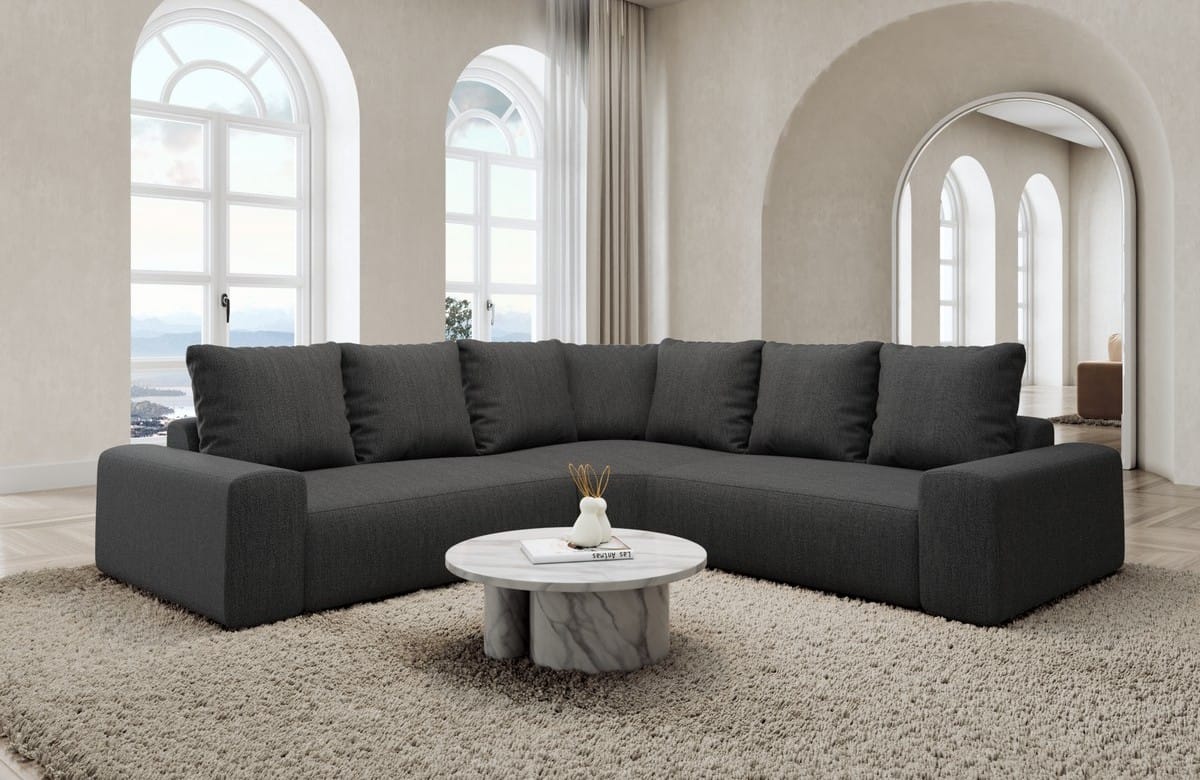 Couch Gomera L-Form in Stoff Anthrazit