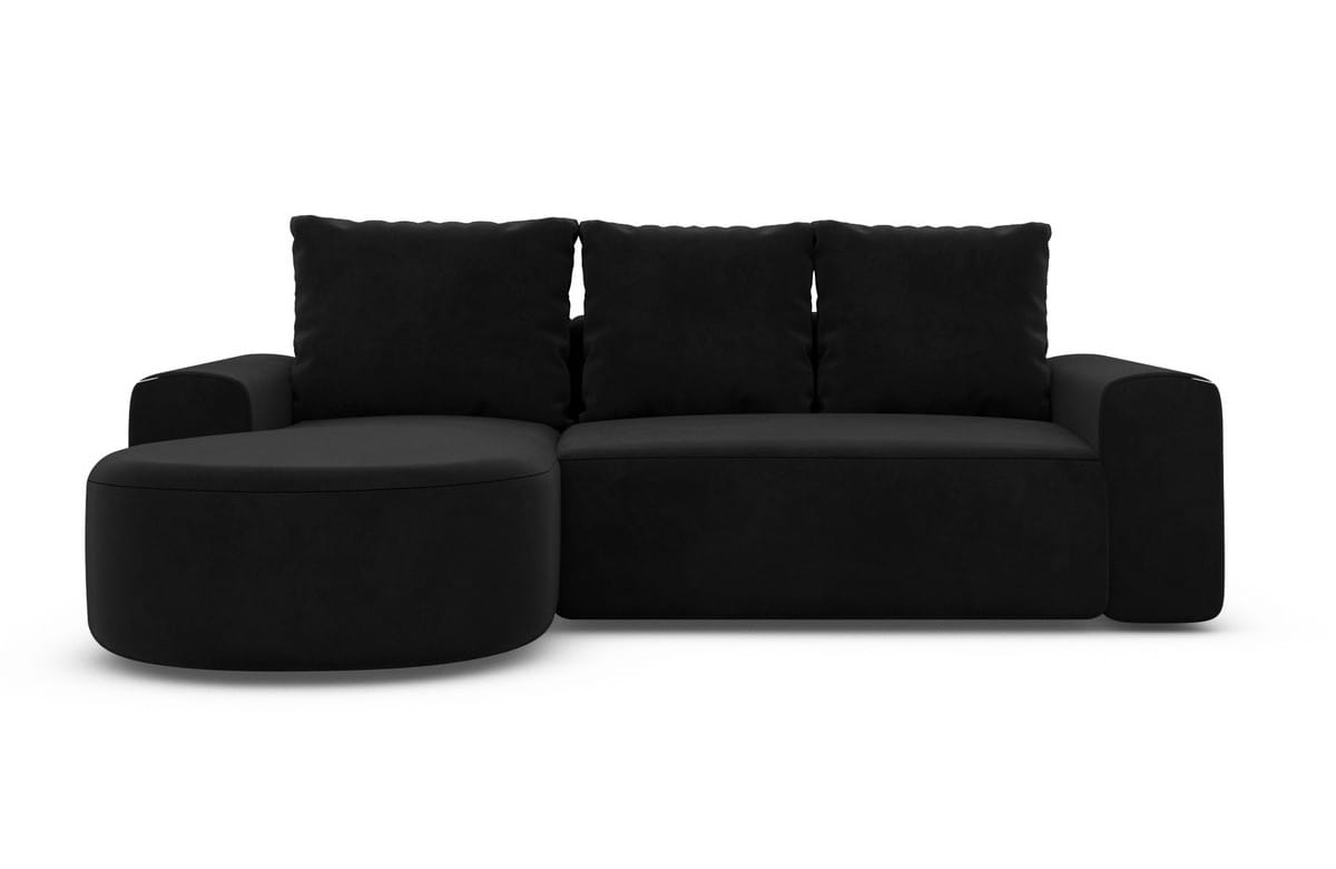 Couch Gomera L-Form in Stoff Kurz Schwarz