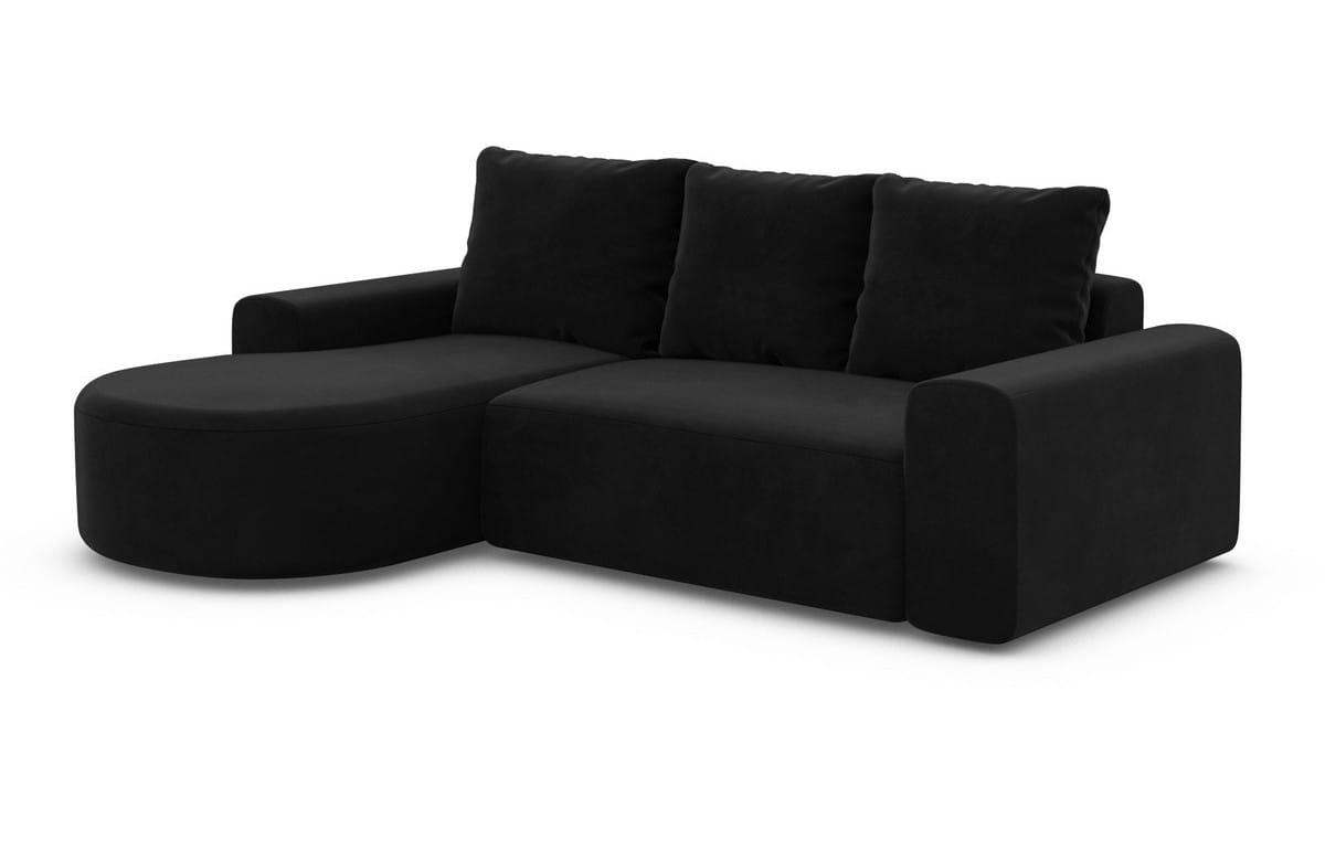 Couch Gomera L-Form in Stoff Kurz Schwarz