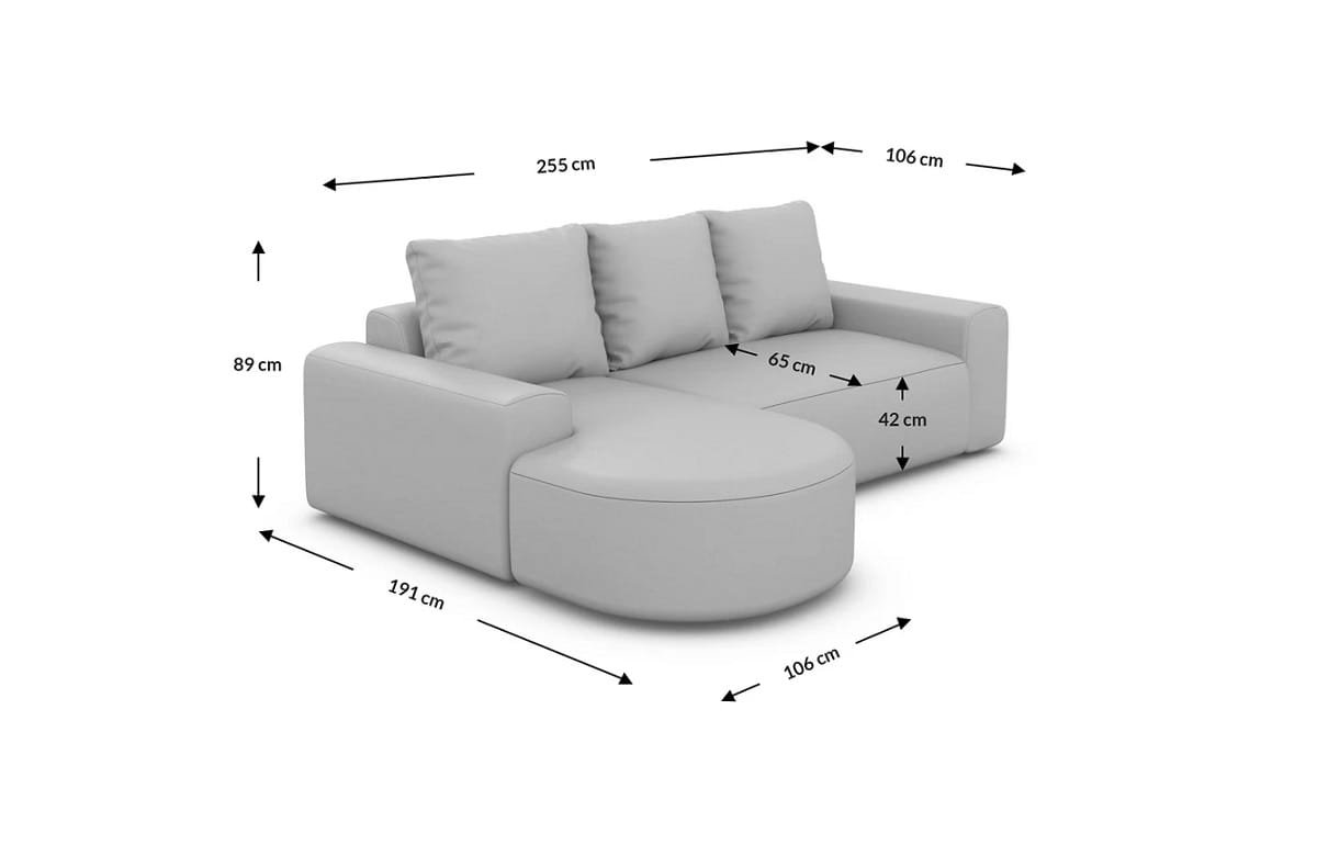 Couch Gomera L-Form in Stoff Kurz Schwarz