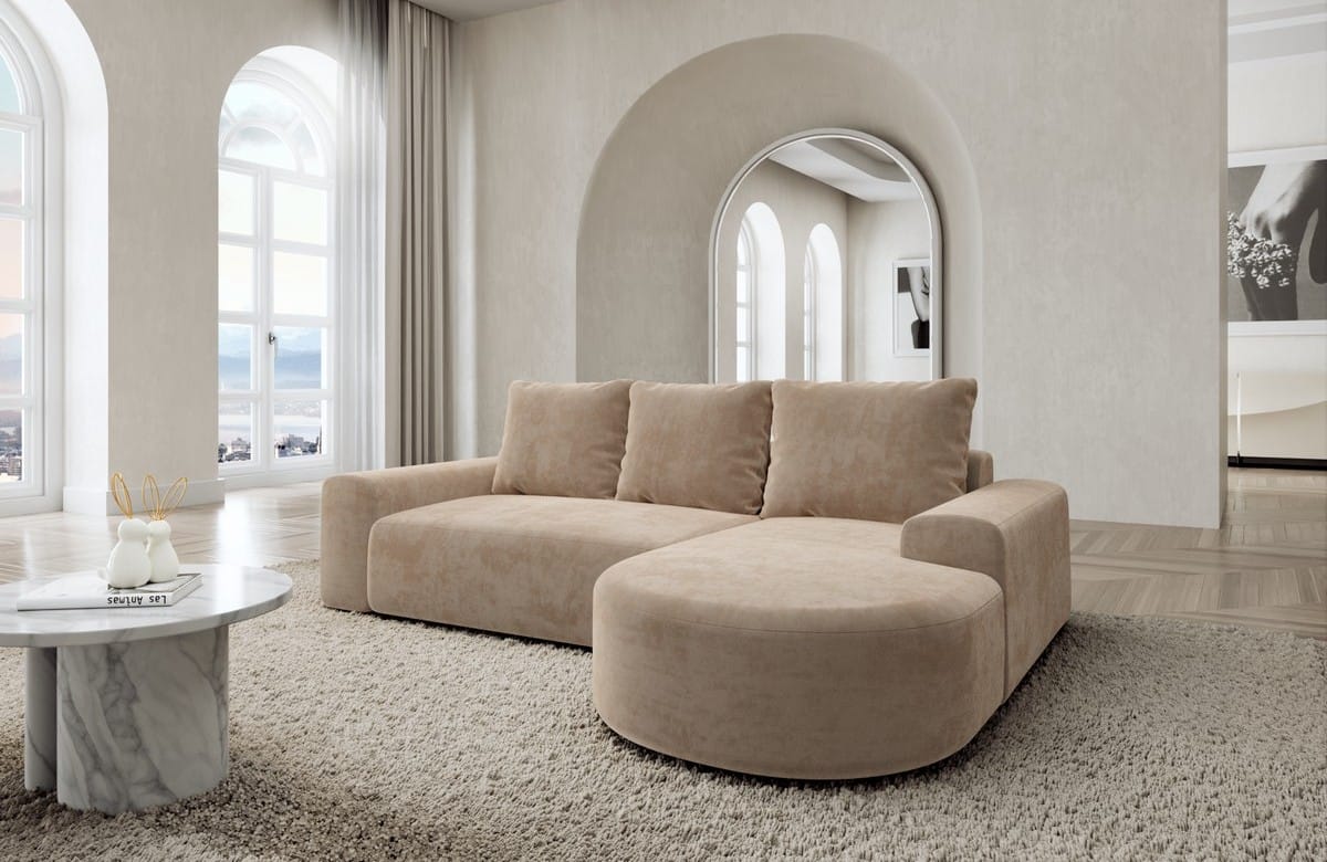 Couch Gomera L Form Stoff Beige
