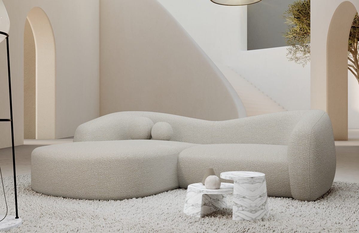 Ecksofa Murcia L-Form aus Stoff Pearl