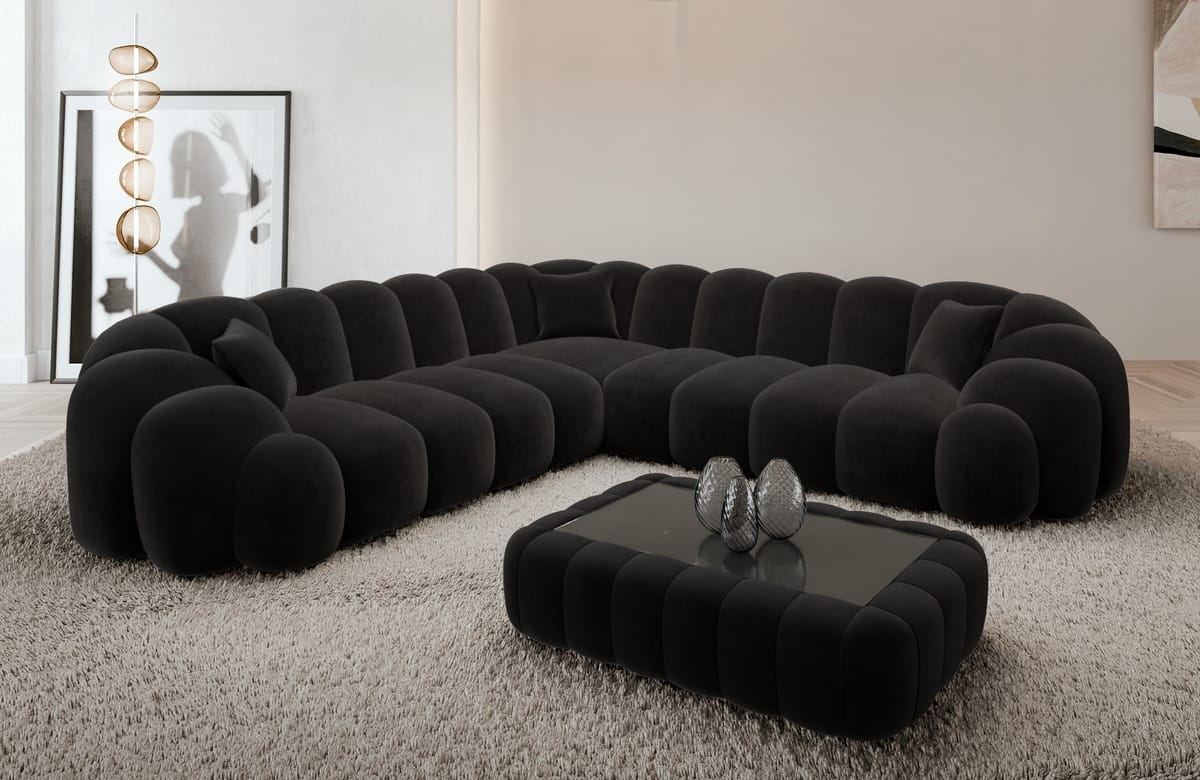 Ecksofa Rajada L-Form Stoff Schwarz