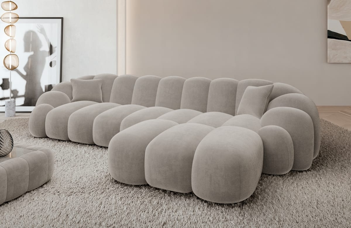 Stoff Ecksofa Rajada L-Form Kurz Sand