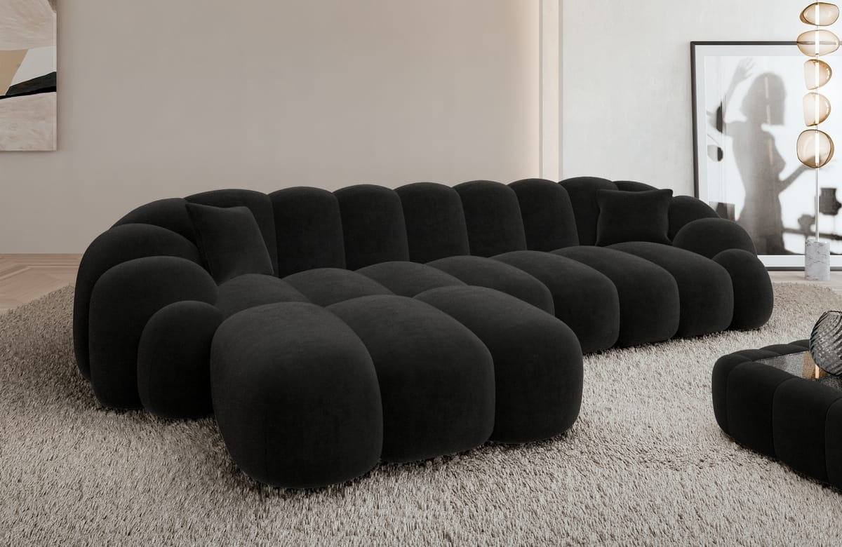 Stoff Ecksofa Rajada L-Form Kurz Schwarz