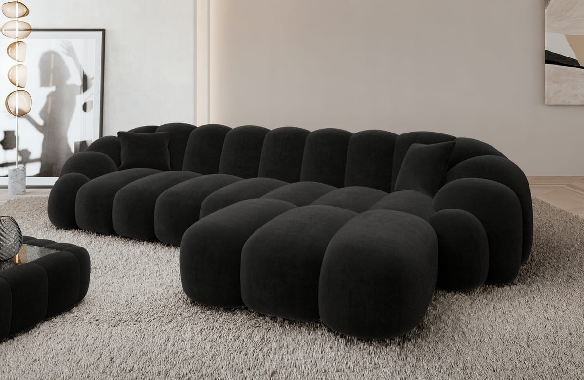 Stoff Ecksofa Rajada L-Form Kurz Schwarz