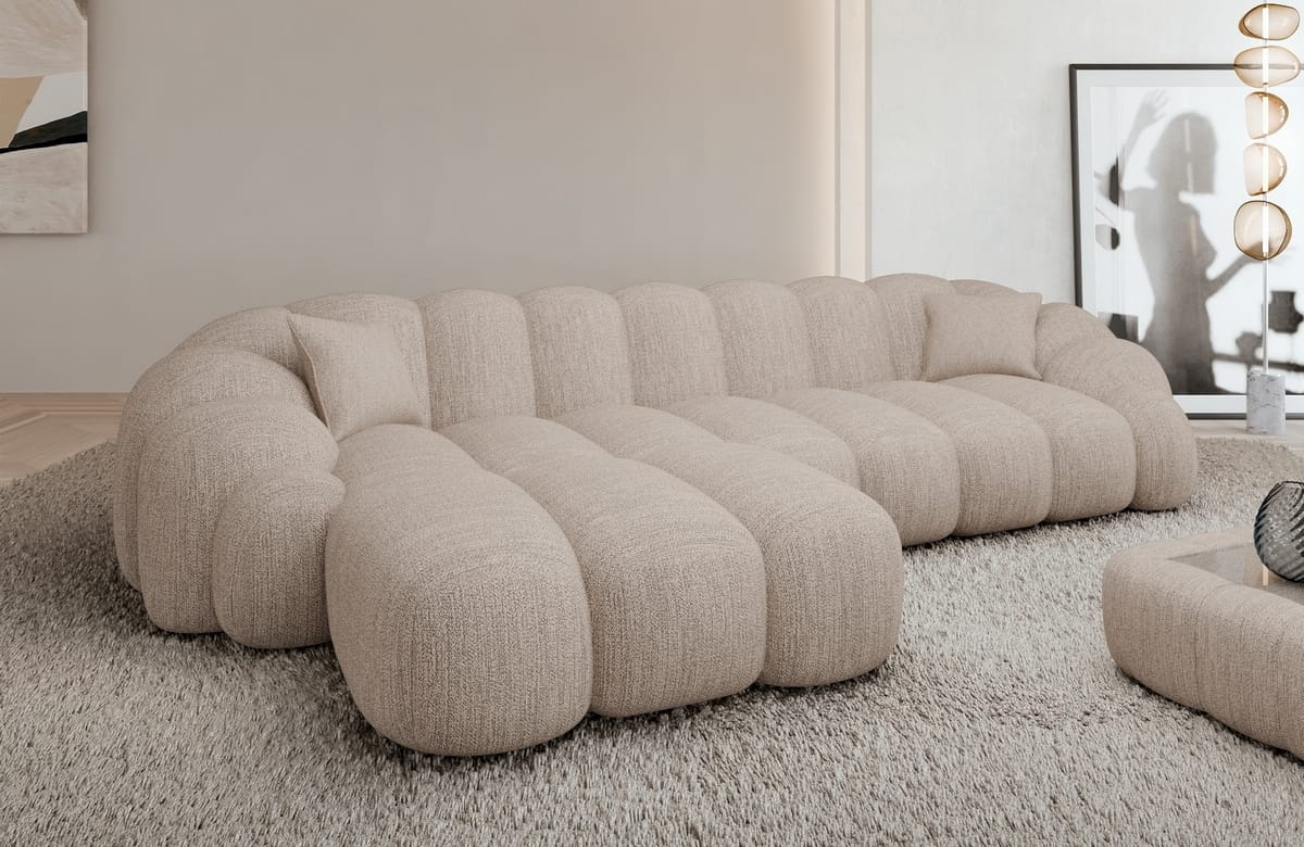 Stoff Ecksofa Rajada L-Form Kurz Beige