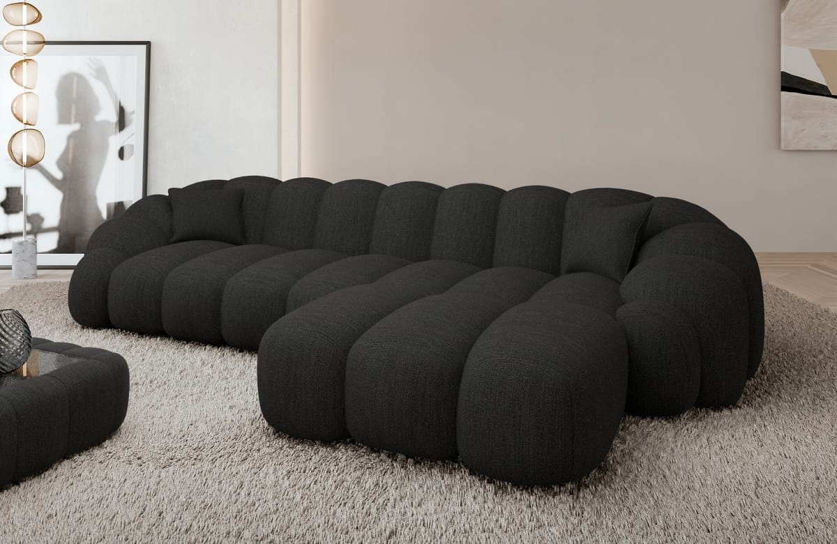 Stoff Ecksofa Rajada L-Form Kurz Schwarz