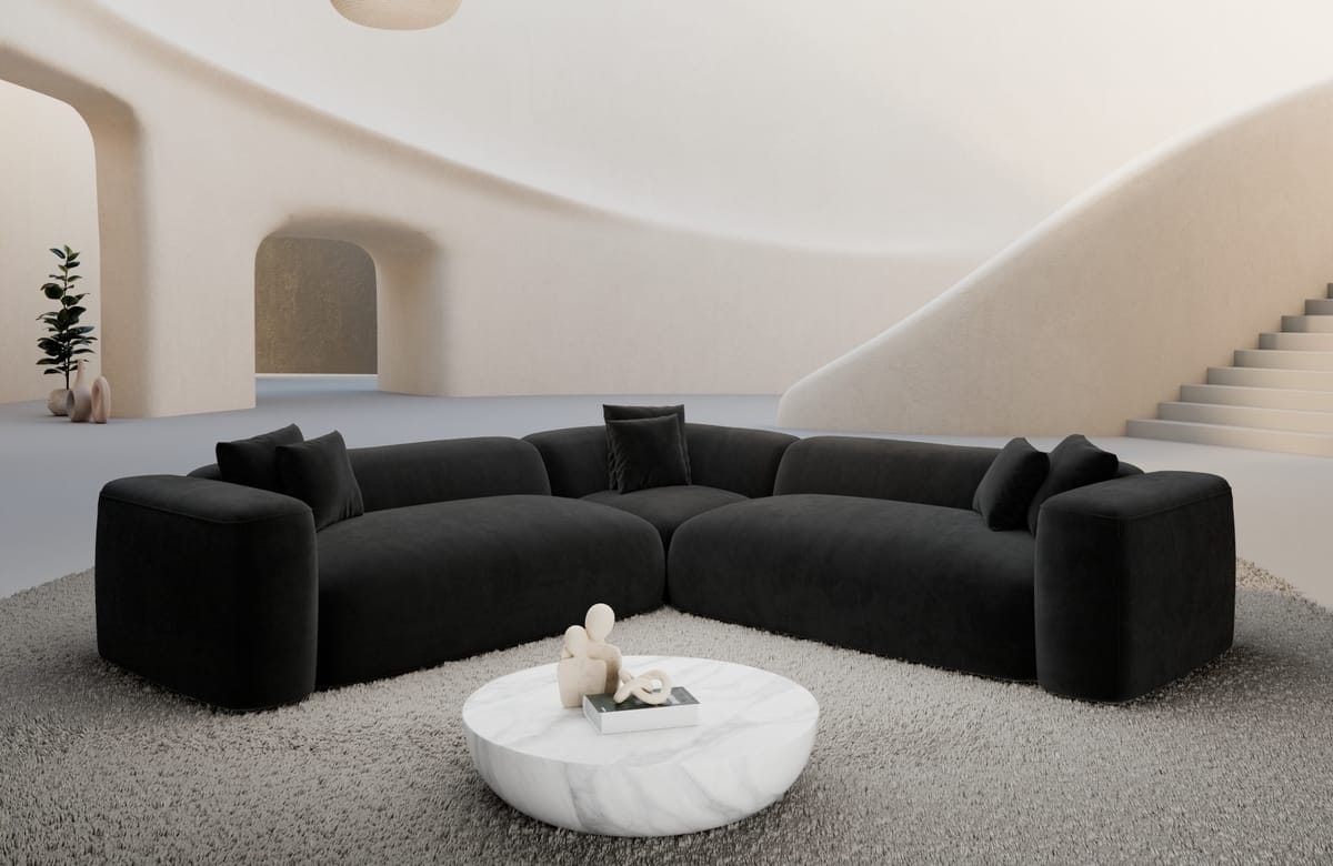 Stoff Ecksofa Alcudia L-Form Schwarz
