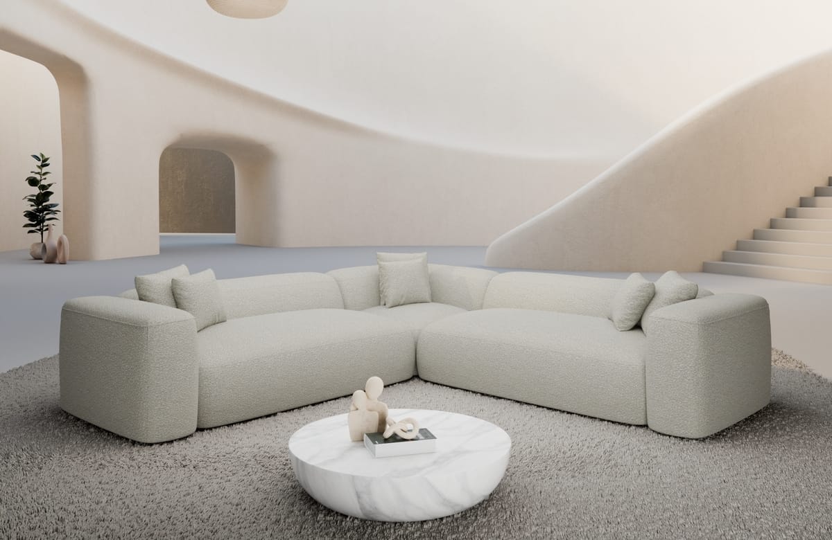 Stoff Ecksofa Alcudia L-Form Weiß