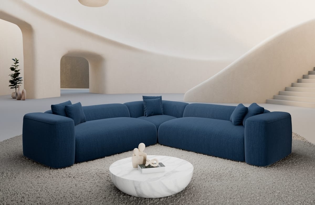 Stoff Ecksofa Alcudia L-Form Blau