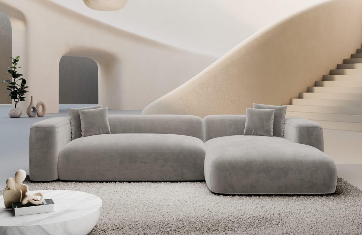 Couch Alcudia L-Form in Stoff Sand
