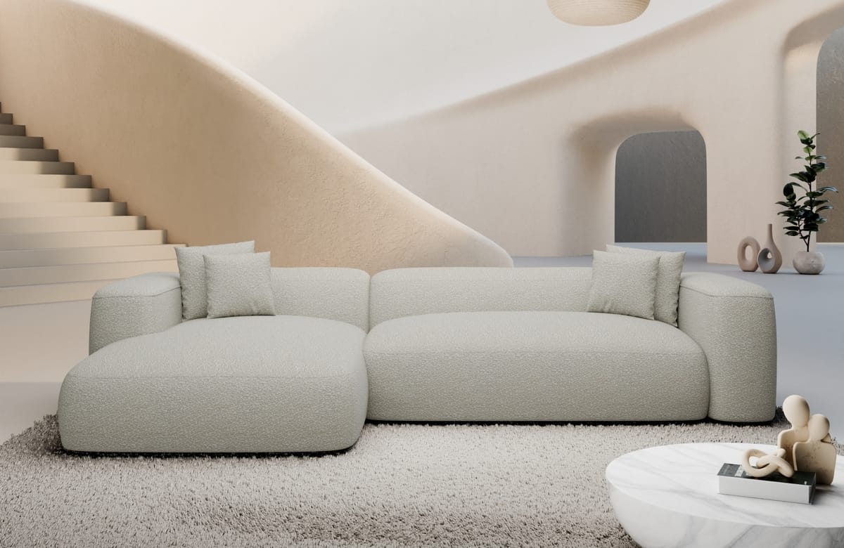 Couch Alcudia L-Form in Stoff Weiß
