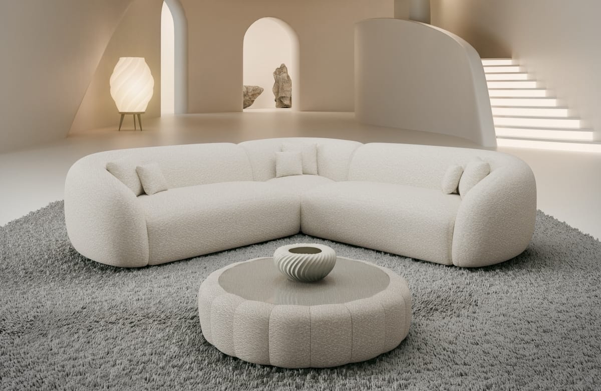 Stoff Ecksofa Sorelia L-Form Weiß