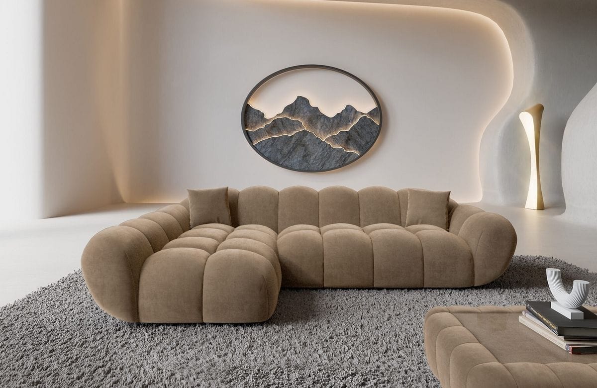 Couch Maleron L-Form in Stoff Braun