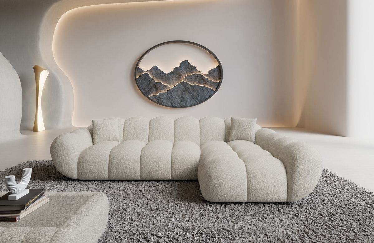 Couch Maleron L-Form in Stoff Weiß