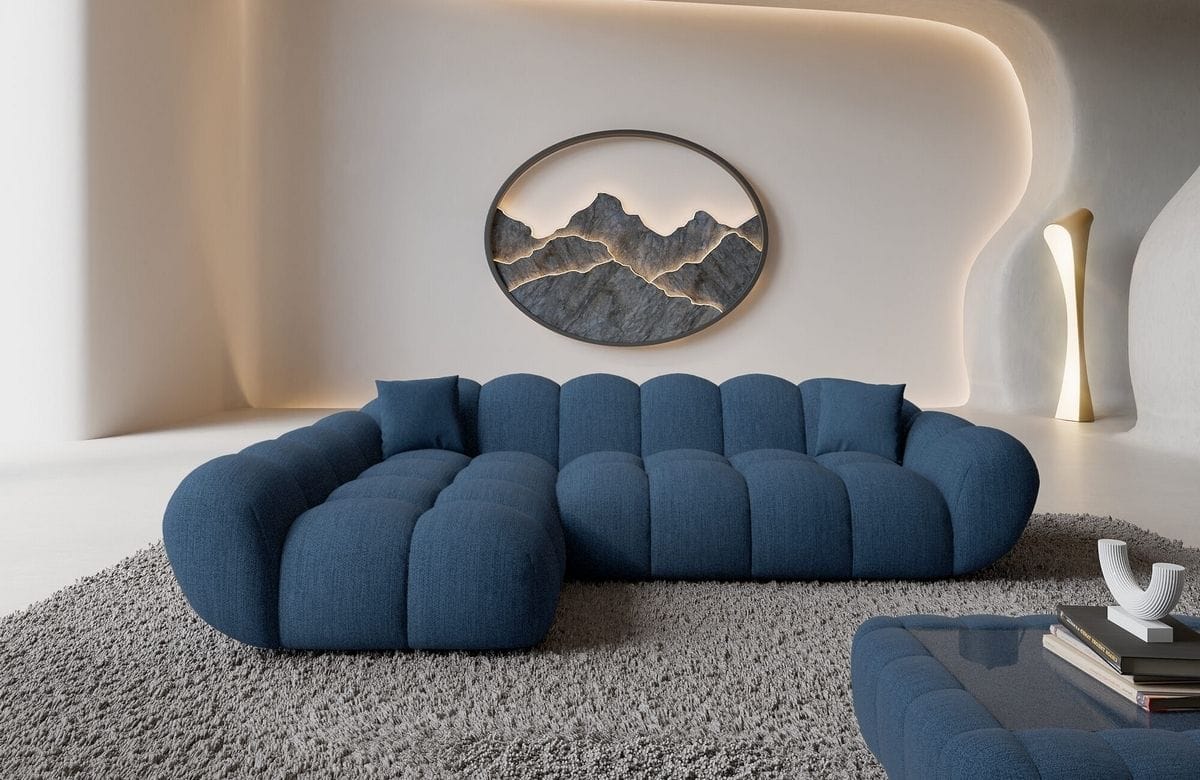Couch Maleron L Form in Stoff blau