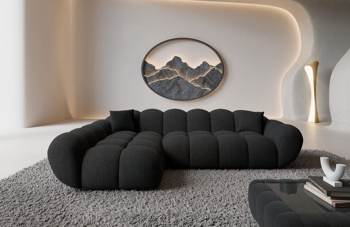 Couch Maleron L-Form in Stoff Schwarz