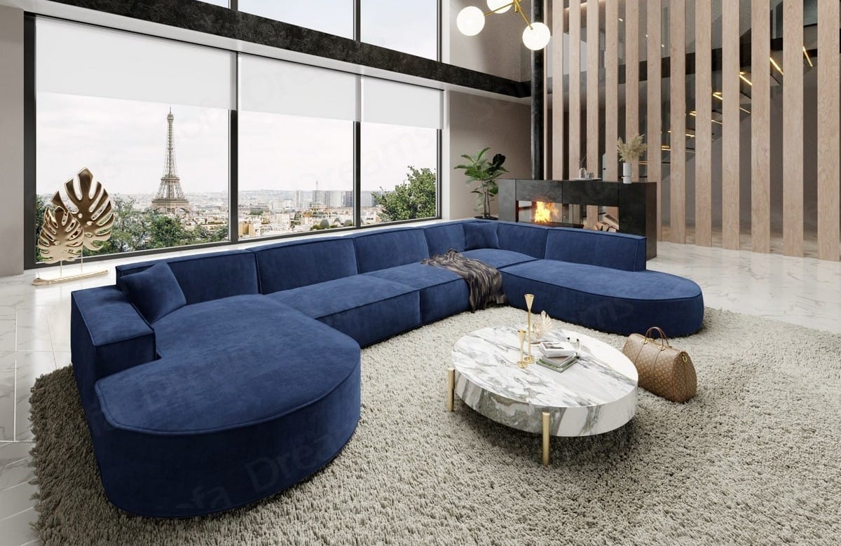 Wohnlandschaft Alegranza U-Form aus Stoff dunkelblau