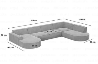 Wohnlandschaft Alegranza U-Form aus Stoff Schwarz