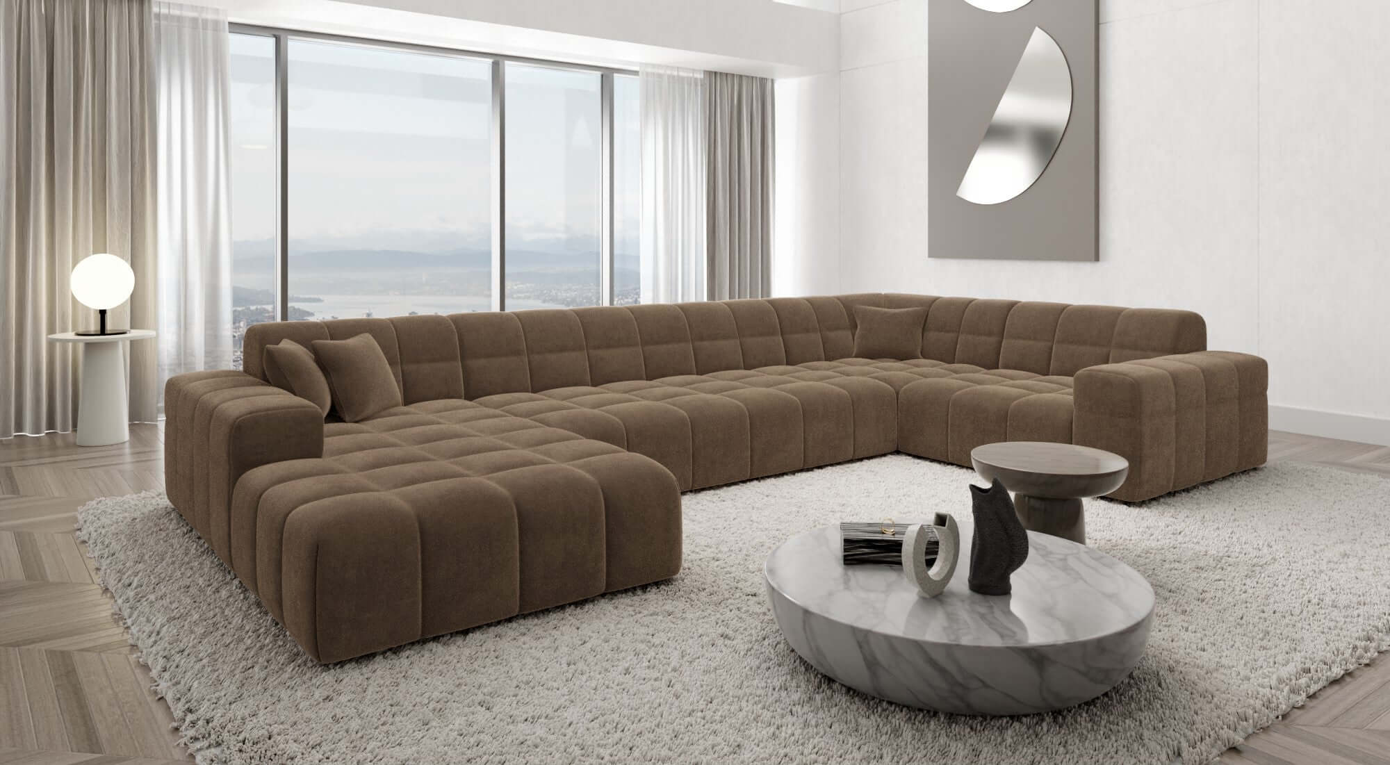 Stoff Wohnlandschaft Ibiza U-Form Braun