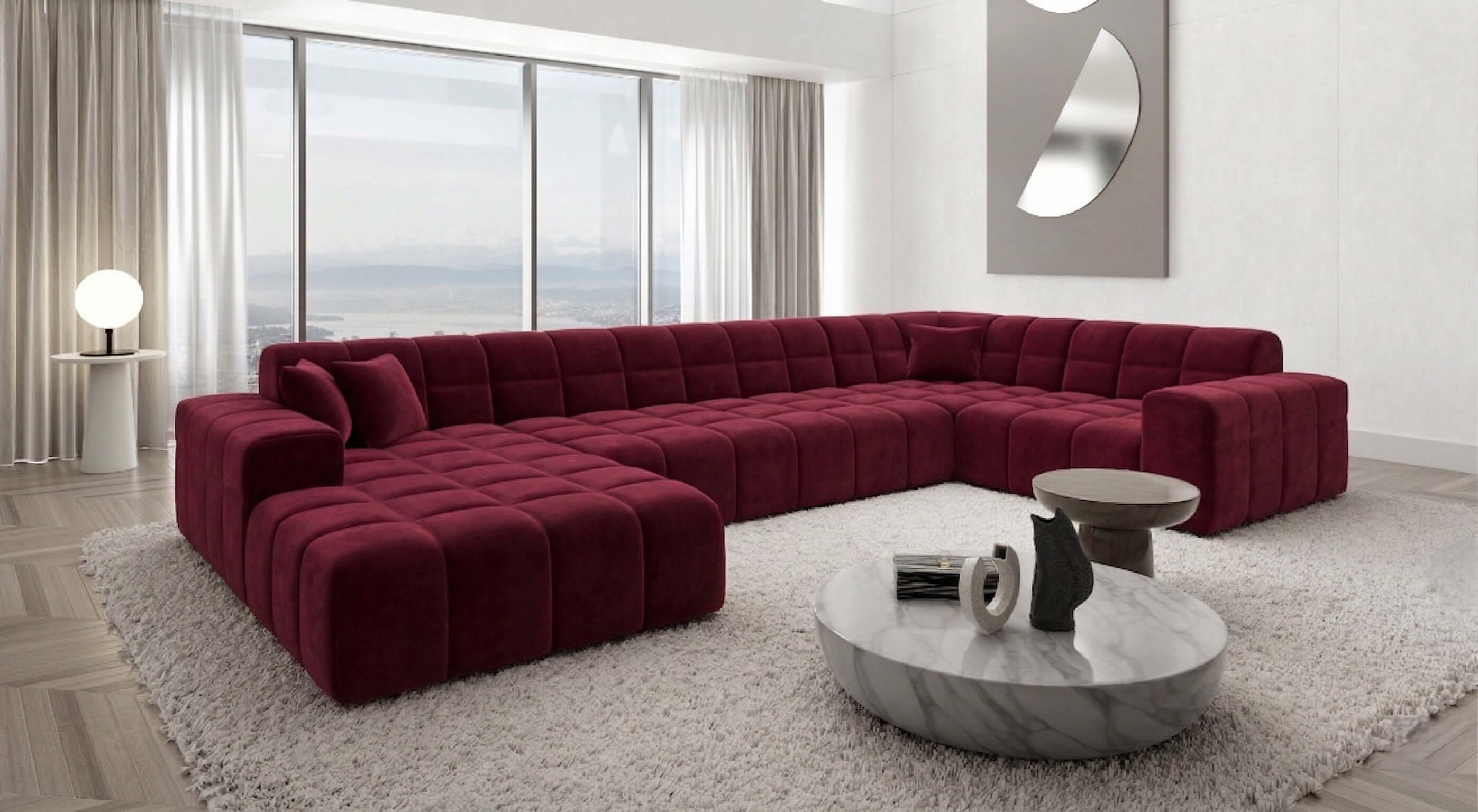 Stoff Wohnlandschaft Ibiza U-Form Rot