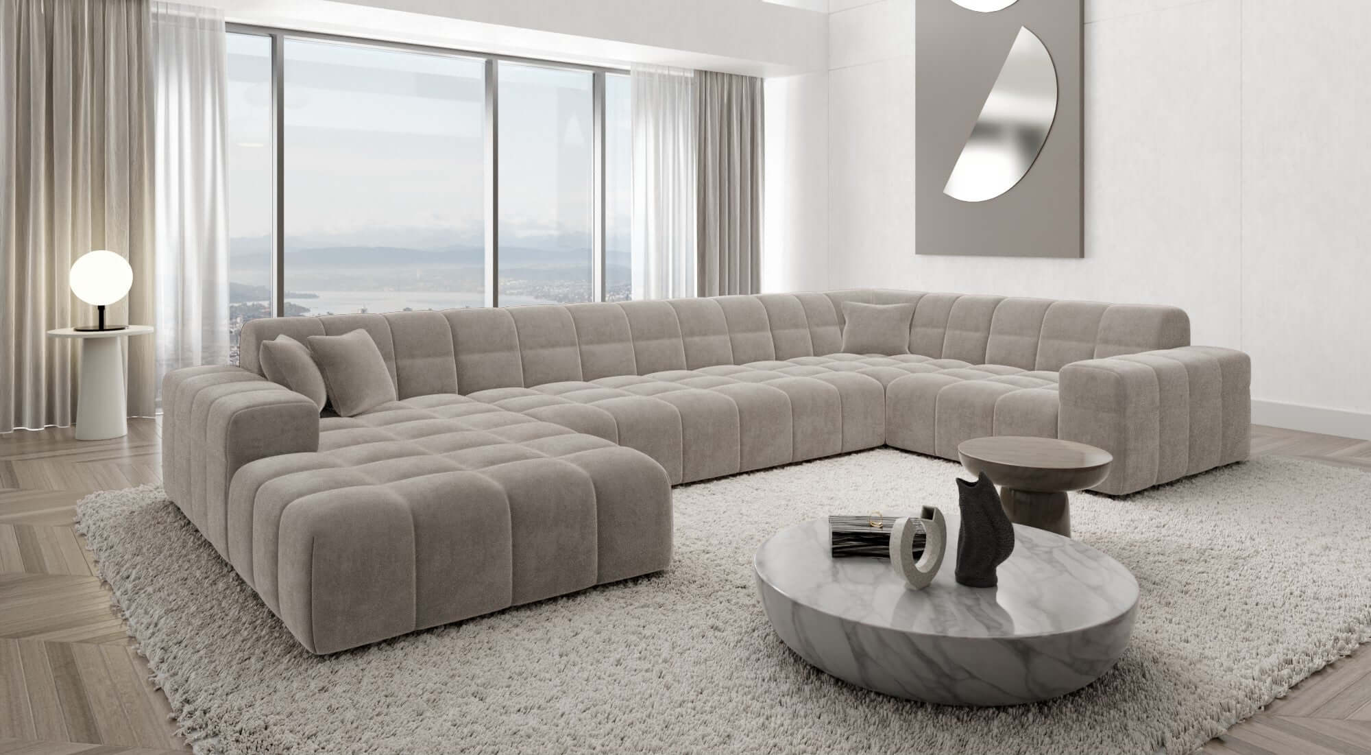 Stoff Wohnlandschaft Ibiza U-Form Sand