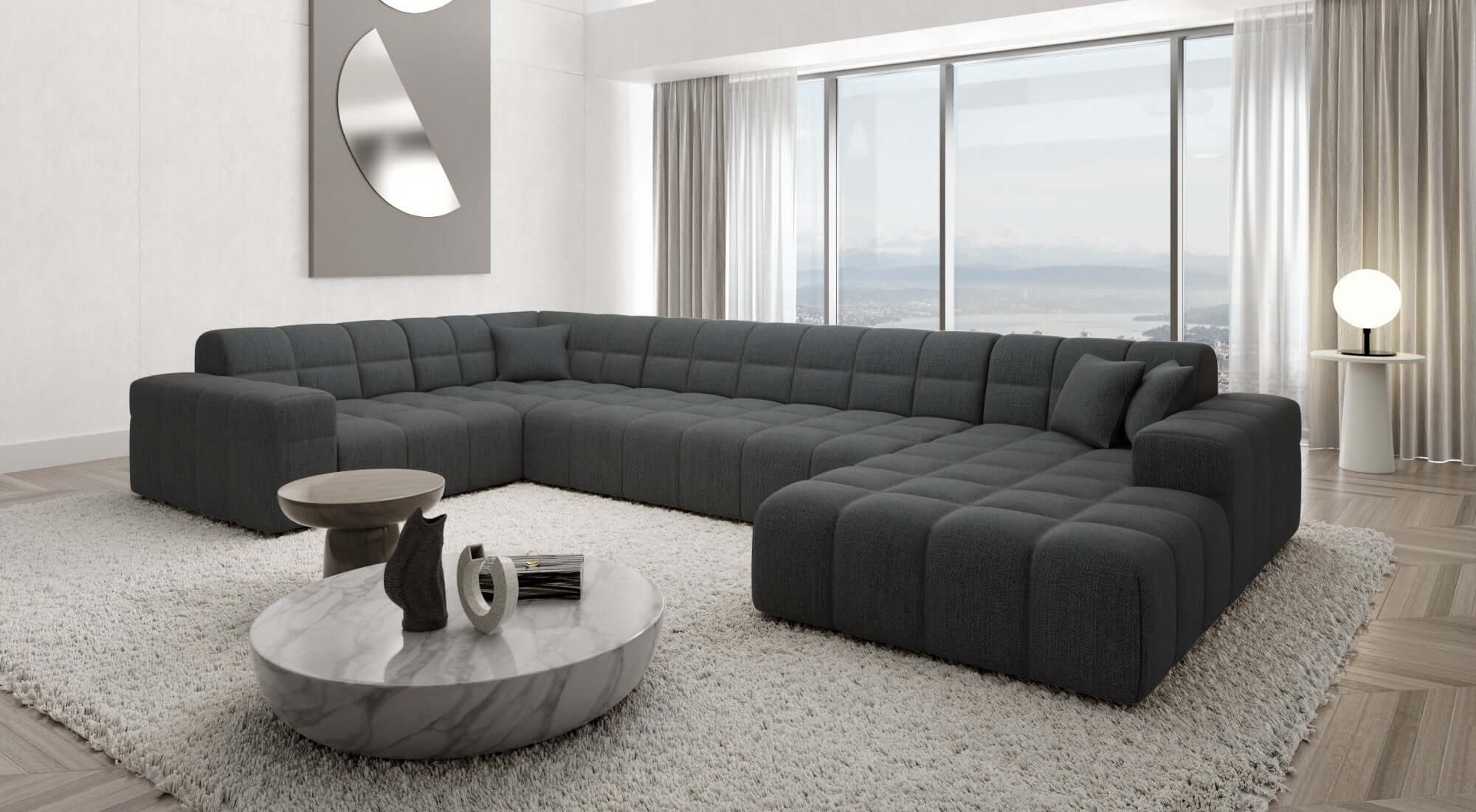 Stoff Wohnlandschaft Ibiza U-Form Anthrazit