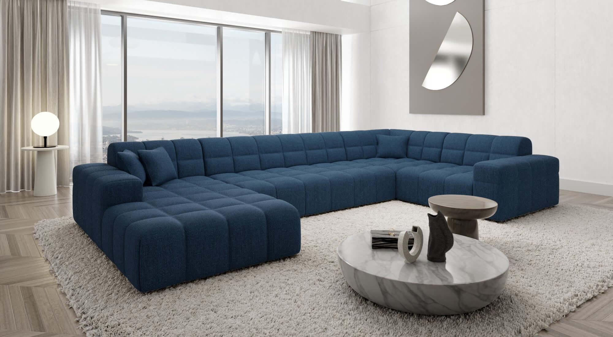 Stoff Wohnlandschaft Ibiza U-Form Blau