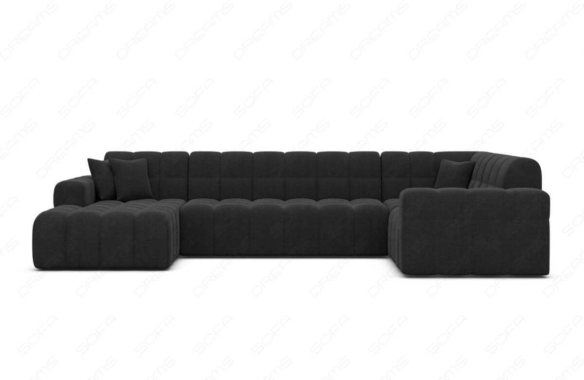 Stoff Wohnlandschaft Ibiza U-Form Schwarz