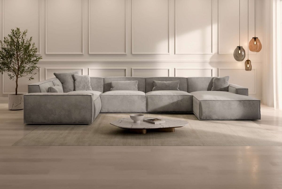Wohnlandschaft Formenta U-Form aus Stoff Hellgrau