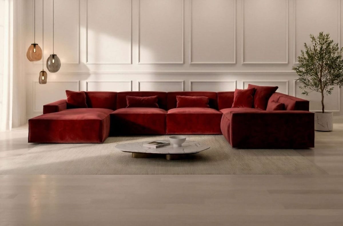 Wohnlandschaft Formenta U-Form aus Stoff Rot